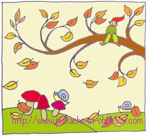 couverture personnalisee arbre automne feuilles lutin champignons 1