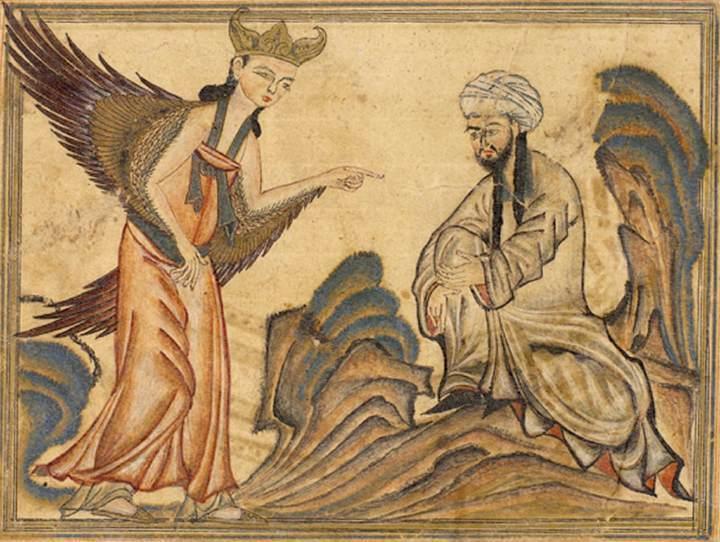 Muhammad recevant la révélation de Jibril, Chronique universelle de Rachid al-Din, début du XIVe siècle, Edimbourg.