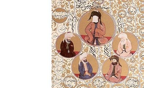 Muhammad et les quatre premiers califes, Chronique de Zubdet al-Akhbar, XVIe siècle, bibliothèque nationale autrichienne