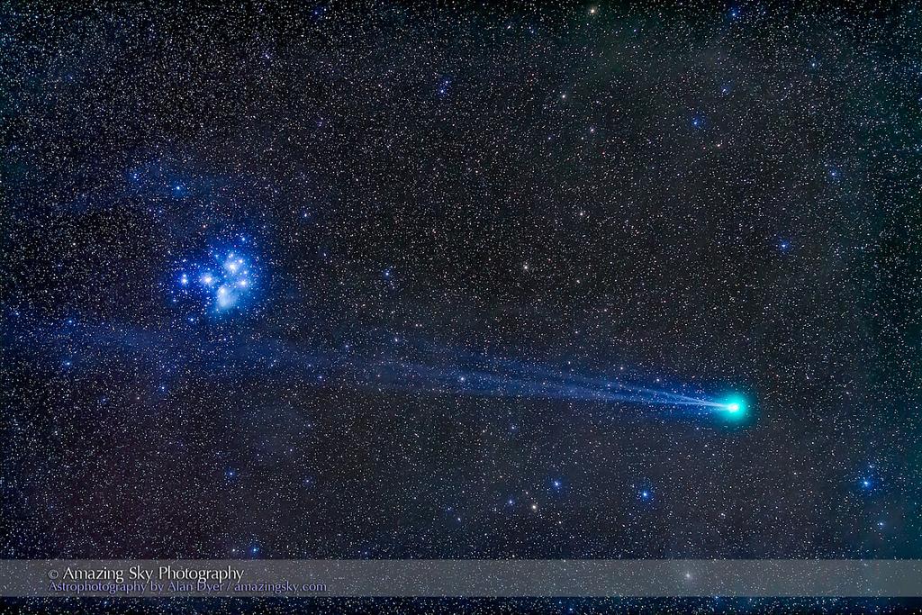 Comet Lovejoy and the Pleiades (Jan 18, 2015)
