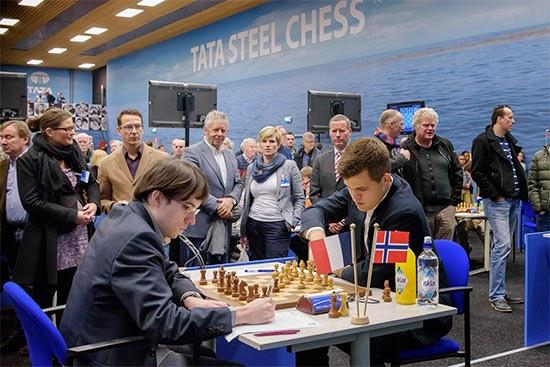 Le champion du monde d'échecs Magnus Carlsen a été neutralisé par le Français Maxime Vachier-Lagrave - Photo © Alina L'Ami 