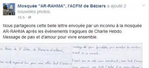 ESPOIR: La Grande Mosquée de Béziers reçoit une lettre touchante…