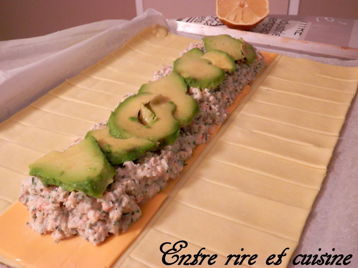 Feuilleté tressé aux Crevettes, Avocat et Mozzarella