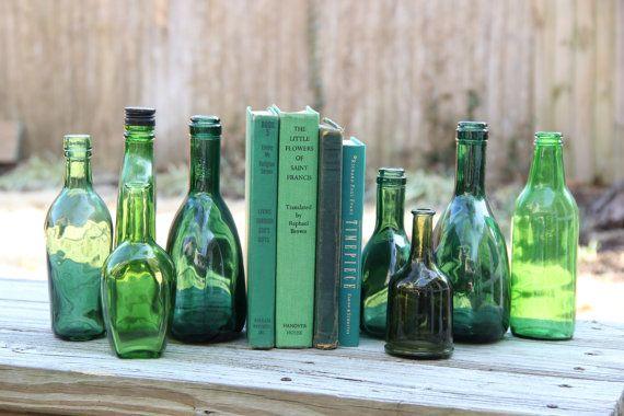Set of 8 Emerald Green Bottles - Rustic Wedding Centerpiece - Green Vintage Home Decor on Etsy, $58.00