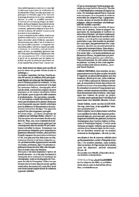 Double page dans LIBÉRATION pour le festival FAITS D’HIVER et le jeune collectif (LA)HORDE LIBERATIONVOIDISLAN2