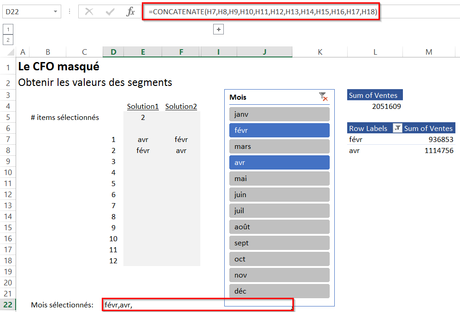 Valeur des segments (slicers)