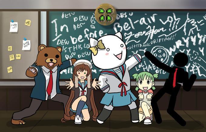Konachan.com_-_26125_2ch_4chan_bear_cosplay_crossover_desu_hare_hare_yukai_internet_koiwai_yotsuba_meme_moot_parody_pedobear_rozen_maiden_suiseiseki_yotsubato