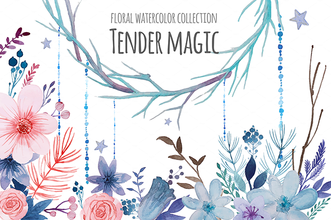 5 éléments graphiques aquarelle - Tender magic
