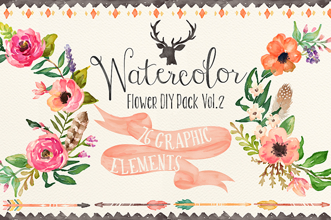 5 éléments graphiques aquarelle - Watercolor flower DIY pack Vol.2