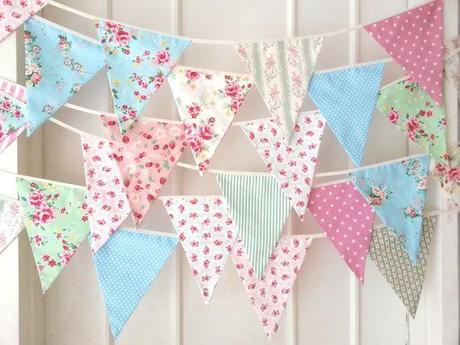 Shabby Chic Fabric Banners, Bunting, Garland, Wedding Bunting, Pennants, Flags, Pink, Green, Blue - 25 ft (extra long) on Etsy, £44.48