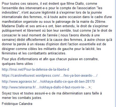 la réponse de Frédérique Calandra, Maire du  XXème, à Rokhaya Diallo