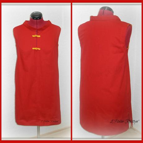 2014.06.08 - Robe chinoise rouge avec parementures et boutons chinois en coton imprimé jaune