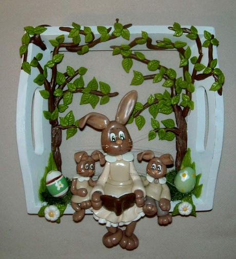 cadre avec famille lapinou spécial pâques en porcelaine froide