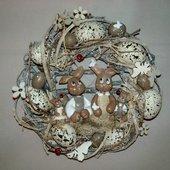 Couronne de pâques avec famille Lapin en porcelaine froide - Le petit monde d'Ingrid