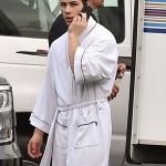 Exclusive... Nick Jonas Rocking A Robe On The Set Of 'Scream Queens'