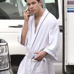 Exclusive... Nick Jonas Rocking A Robe On The Set Of 'Scream Queens'
