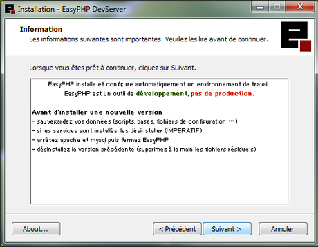 Installation de EasyPHP Installation de EasyPHP