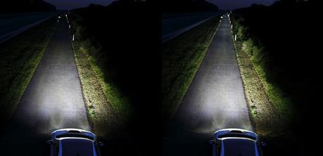 Comparaison entre les feux de croisement et les Laserlights, des feux de route développés par BMW.