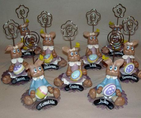 Porte -photo avec lapin de Pâques en porcelaine froide