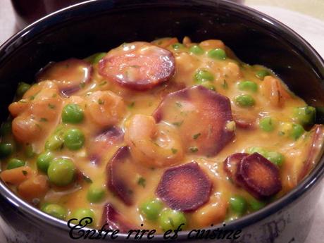 Gratins légers, riches en légumes - crevettes et béchamel au curry/curcuma