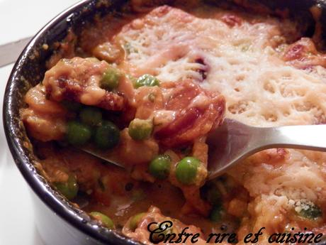 Gratins légers, riches en légumes - crevettes et béchamel au curry/curcuma