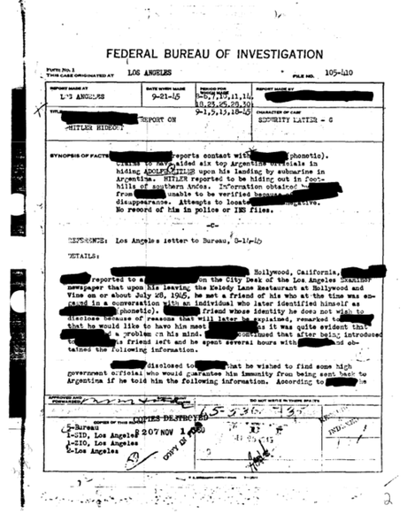 Des archives du FBI laissent à penser qu'Hitler serait parti en Argentine