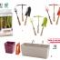   1. Coffret de 3 outils à main  - BOTANIC - En frêne certifié PEFC vernis et acier avec peinture époxy marron, verts anis ou orange - Comprend : un transplantoir, une serfouette et une griffe - Prix indicatif : 15,50 € 
 Outils vendus également séparément : Transplantoir - Prix indicatif : 4,95€ Serfouette panne langue - Prix indicatif : 6,50€ Griffe 5 dents - Prix indicatif : 6,50 € 
  2. Gamme Tokyo multikonnect  - GROSFILLEX - En polypropylène injecté - Jardinière avec support et soucoupe - L 42,8 x 15,8 x H 17 cm - 5,6 L - Coloris : anthracite ou lin - Prix indicatif : 22,95 € 
 Pot carré avec soucoupe - 15,8 x 15,8 x H 17 cm - 1,8 L - Coloris : orange, fuchsia, vert cactus, lin ou anthracite - Prix indicatif : 14,95 € 
 Jonction - 4,7 x 15,8 x H 21 cm - Coloris : orange, fuchsia, vert cactus, lin ou anthracite - Prix indicatif : 7,95 € 