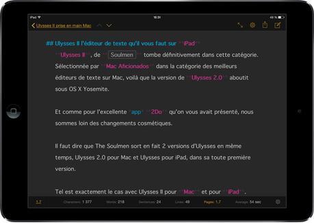 Ulysses 2 for iPad: l’éditeur de texte à l’âme du papillon