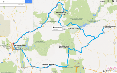map arizona nevada road trip usa