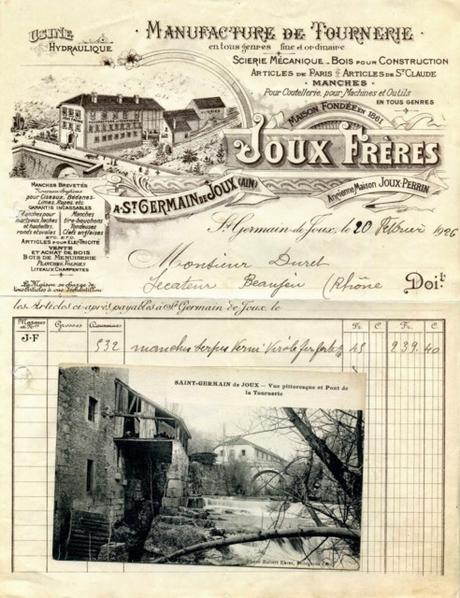1926 - Facture illustrée Tournerie sur Bois à Saint Germain de Joux (Ain)