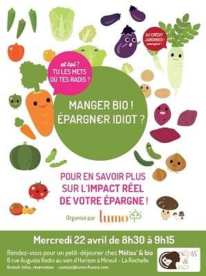 illustration de Économie solidaire à La Rochelle : manger bio, épargner idiot ? Petit-déjeuner, mercredi 22 avril 2015