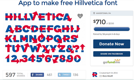 Page GoFundMe pour la police de caractères Hillvetica