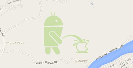 Sur Google Maps, la mascotte d’Android urine sur le logo d’Apple (MAJ)