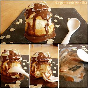 Profiteroles au chocolat, crème glacée vanille maison
