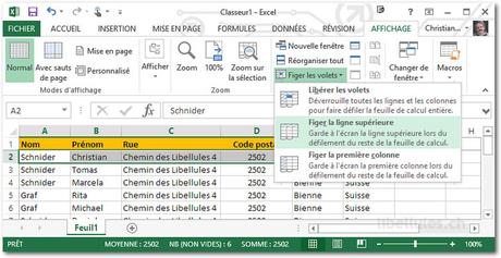 Figer une ligne Excel