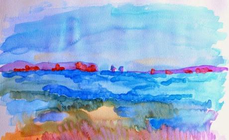 AQUARELLES: PLAGE DES QUINCONCES ANDERNOS EN GIRONDE SUR LA BASSIN D'ARCACHON