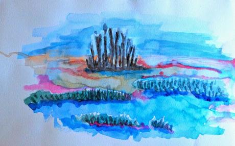 AQUARELLES: PLAGE DES QUINCONCES ANDERNOS EN GIRONDE SUR LA BASSIN D'ARCACHON