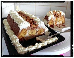 Victoria cake banana crème petit suisse au miel enrobage chocolat chantilly