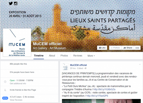 La page Facebook du MuCEM et ses 86 000 fans