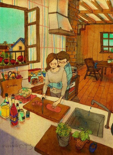 vie quotidienne illustration de l'artiste coréen puuug l'amour au quotidien d'un couple amoureux