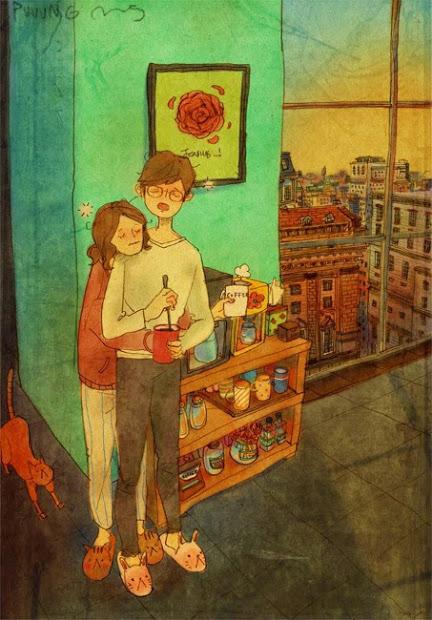 illustration artiste coréen puuug vie quotidienne d'un couple