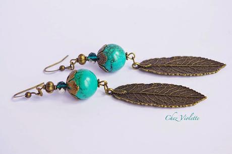 Boucles d'oreilles turquoise feuille - https://www.etsy.com/shop/chezviolette