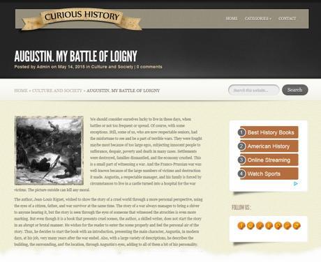 Augustin. My Battle of Loigny – L’auteur Jean-Louis Riguet obtient une critique littéraire sur le site Curious History, aux États-Unis curioushistory