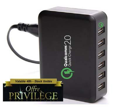 Offre privilège : -50% sur le chargeur 6 ports USB Technologie QuickCharge 2.0