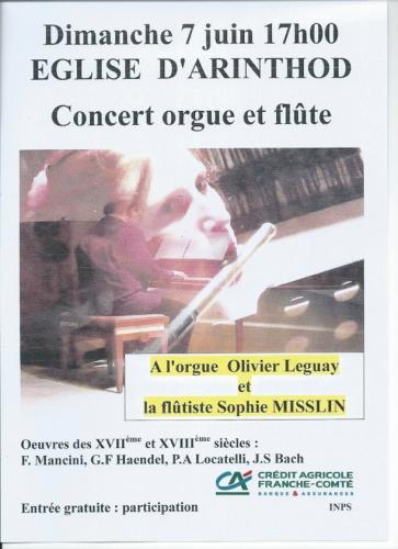 Olivier Leguay (orgue) et Sophie Misslin (flûte) en concert dimanche 7 juin à Arinthod