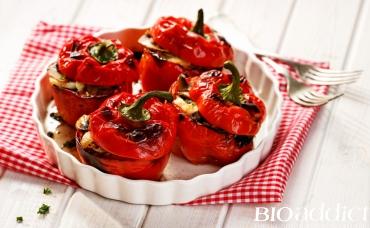 Poivrons bio farcis aux champignons de Paris