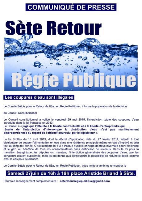 Communiqué de presse du comité sétois pour le retour en régie publique de l'eau