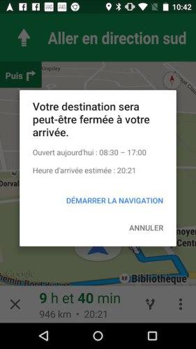 Google Maps pour Android vous prévient si votre destination sera fermée à votre arrivée