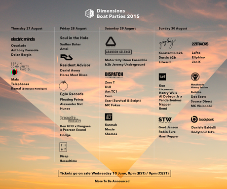 Dimensions Festival 2015 - updated boat parties - flyer