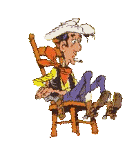 Image gif de Lucky Luke se balance sur une chaise 